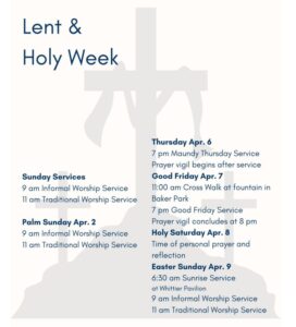 Lent and Holy Week schedule